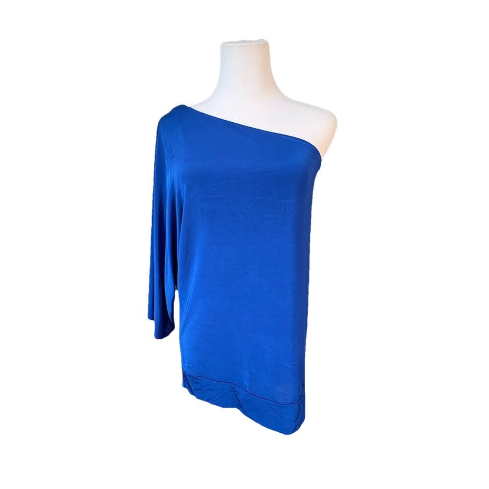 Guess One Shoulder Sleeve Slinky Royal Blue Blouse MEDIUM Sexy Peppy Baddie